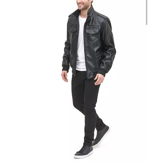 NWT Levi's Men's Sherpa Lined Faux Leather Aviator Bomber - Picture 11 of 16